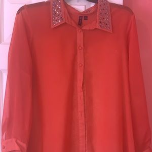 Tattoo Me Orange Button Up